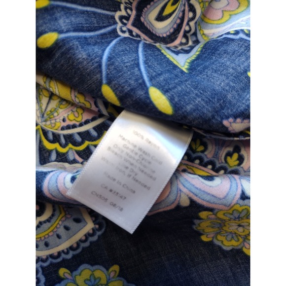 Talbots Petites Navy Paisley Print V Neck Button Up Long Sleeve Blouse Top Mp‎ - Picture 7 of 7